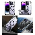 thumbnail image 2 of Bemz Rugged Case for iPhone 15 - Tough Magnetic Ring Stand Charger Cover with Glass Screen Protector and Horizontal Nylon Card Slots Wallet Belt Holster Pouch (Light Purple/Gray), 2 of 9