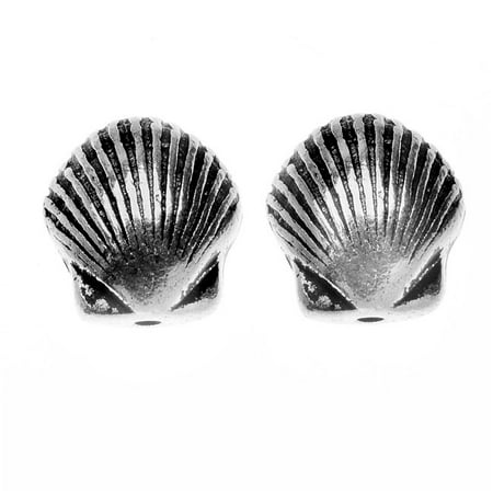Antique Pewter Scallops - TierraCast Pewter, Small Scallop Shell Beads 9x8.5mm, 2 Pieces, Silver Plated