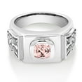 thumbnail image 2 of Gem Stone King 2.04 Ct Cushion Peach Nano Morganite White Topaz 925 Sterling Silver Men's Ring (Size 12), 2 of 4
