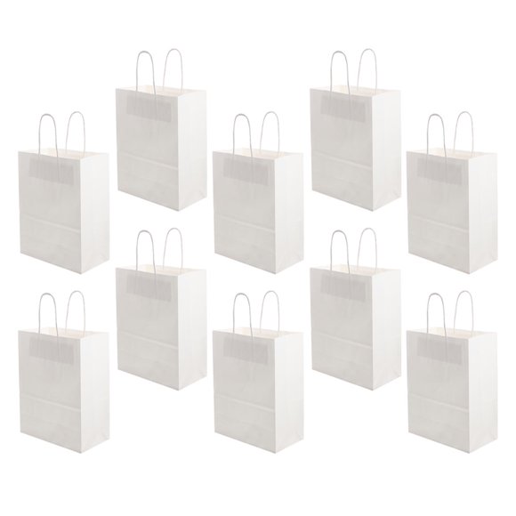 SKISUNO 10Pcs White Paper Hand Bags with Handles Designed for Food Packaging and Storage