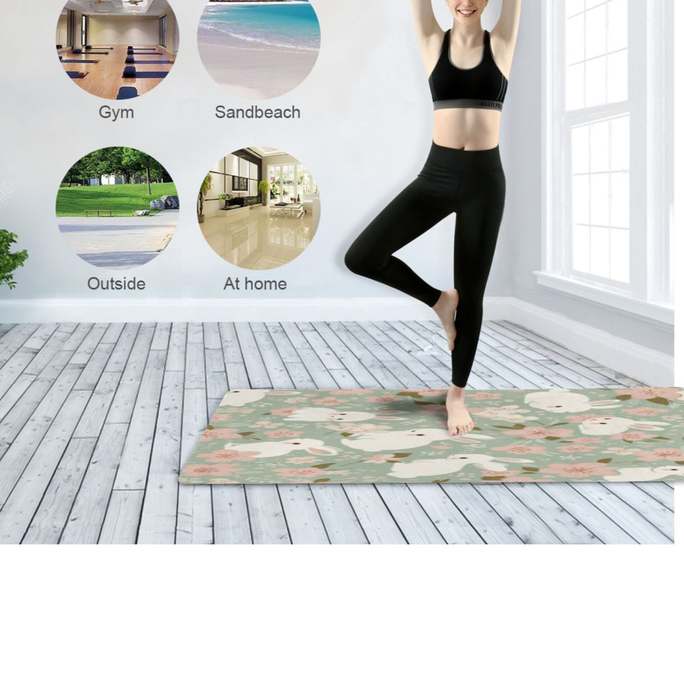 BZSMCE Yoga Mat Women Fitness Mat Blossom Bunny Garden Pattern