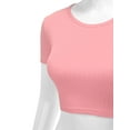 thumbnail image 4 of FashionMille Women's Basic Solid Crew Neck Stretch Ribbed Knit Short Sleeve Crop T Shirt Top, 4 of 5