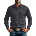 thumbnail image 4 of LYSMORA Mens Lapel Long Sleeve Western Button Down Shirt Dual Snap Chest Pockets Solid Woven Casual Cowboy Shirt, 4 of 8