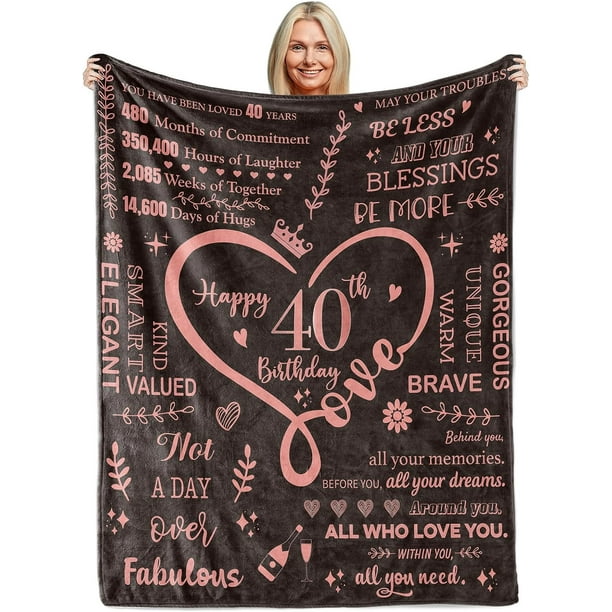 LHSHID 40th Birthday Gifts Blankets for Women Happy 40th Birthday Unique Gifts Throw Blanket for Women Him or Her Women 40thBirthday Decorations Gift Ideas Best Birthday Blanket Rose Gold 30"x40"
