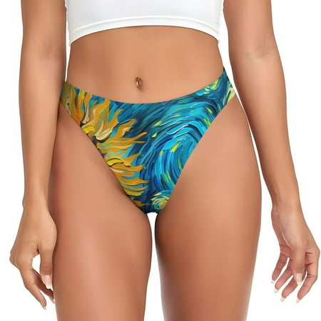 Rateoe Starry Sunflower Dreamscape Pattern Seamless Women Underwear Thongs No Show Ladies Thong No Line Breathable Comfortable Panties Undies for Women-Large