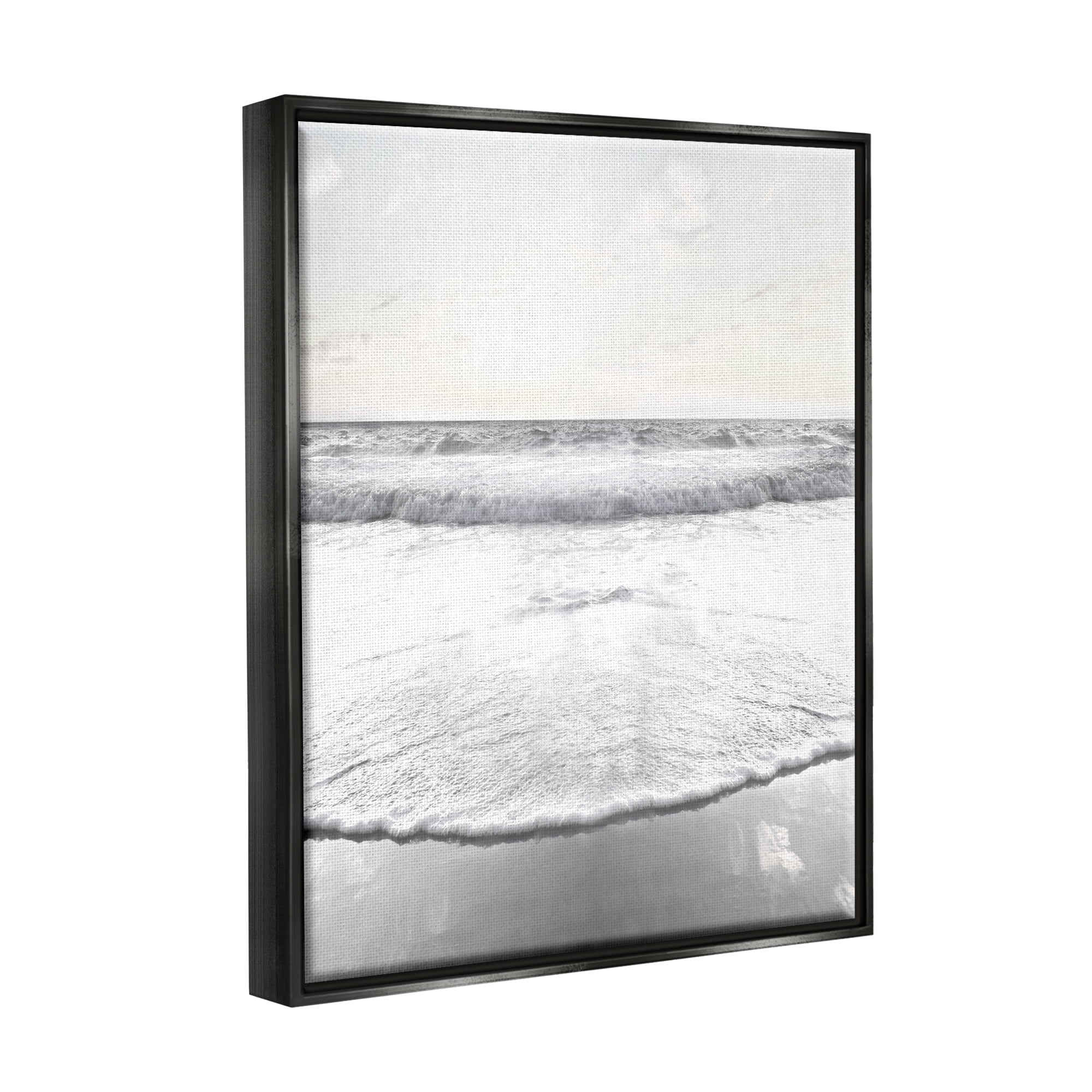 Stupell Industries Ocean Water Waves Rushing Shoreline Sunny Scene Photograph Jet Black Floating Framed Canvas Print Wall Art, Design by Natalie Carpentieri