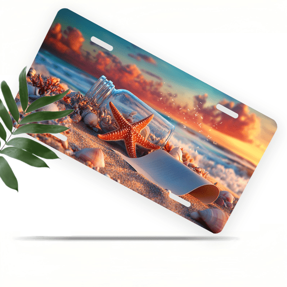 1 Pcs 2D Flat License Plate Covers & Frames, Seaside Message For Decorative Front, Waterproof For Decoration Aluminum License Plate Covers & Frames Cover For Men Women, 12" X 6"