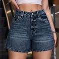 thumbnail image 2 of Jean Shorts for Women Trendy High Waisted Denim Shorts Carpenter Stretchy Summer Casual Mom Cut Off Jeans Shorts with Loose Straight Fit and Dark Blue Color Dark Blue L, 2 of 7