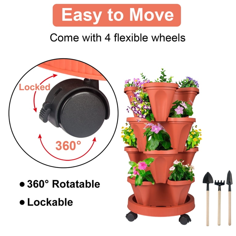 Gamexcel 4-Tier Stackable Planter, Red, 2-Pack photo 3