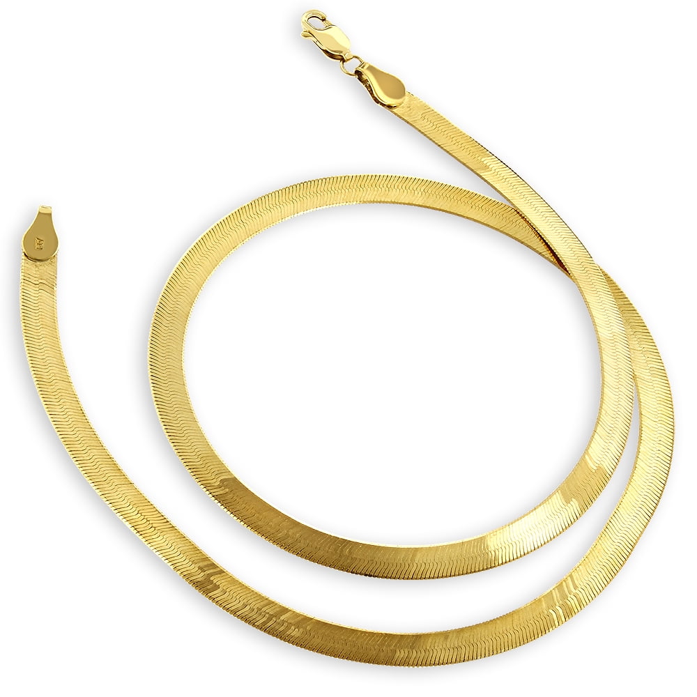 Solid 14K Yellow Gold Herringbone Chain 5mm Wide Necklace 16 inches Long with Lobster Clasp