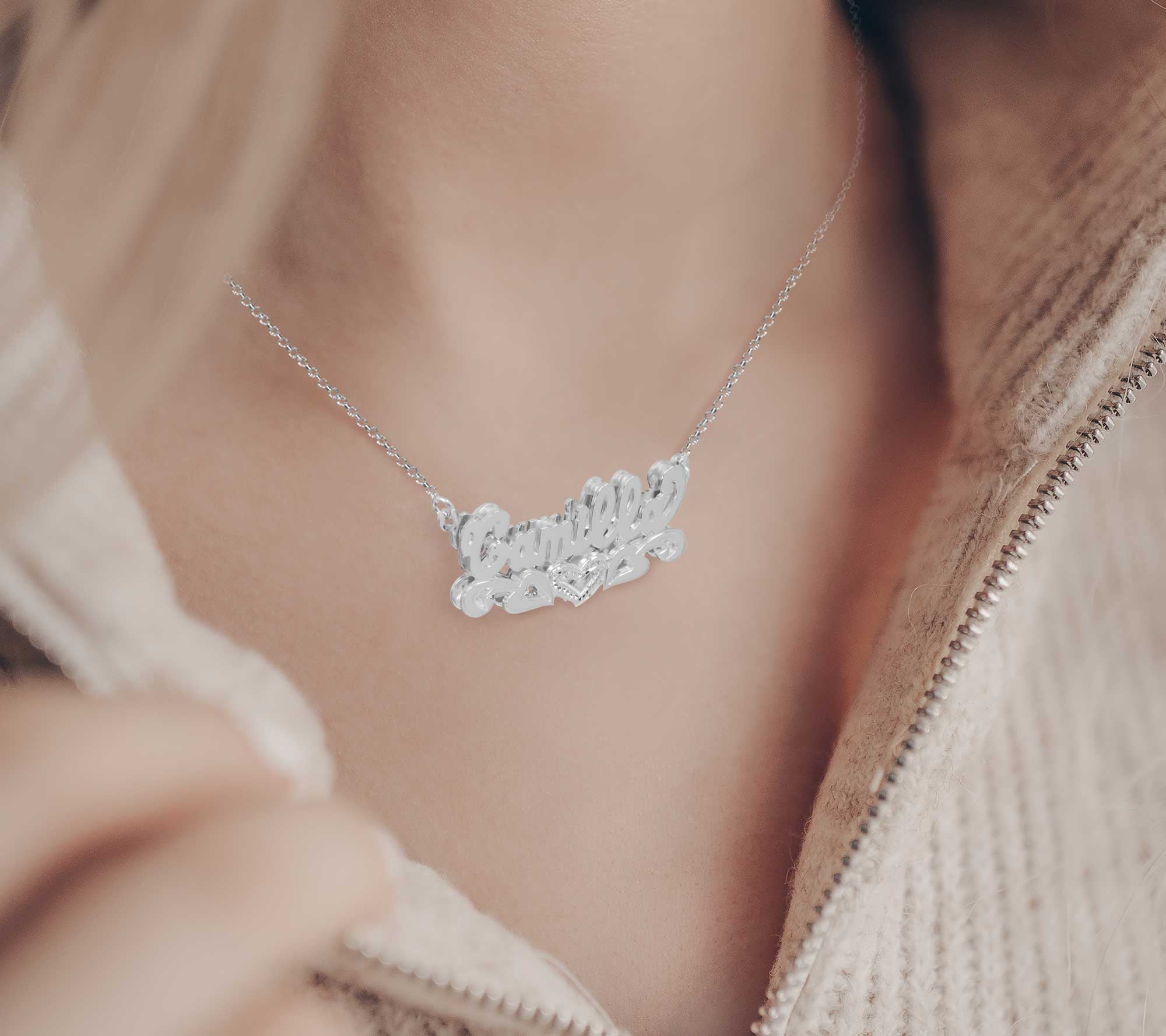 Personalized Double 3D Bling Name Necklace in Sterling Silver