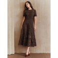 thumbnail image 4 of Coffee Brown Lace Sheath Dress With Short Sleeve And Ruffled Neckline, 4 of 30
