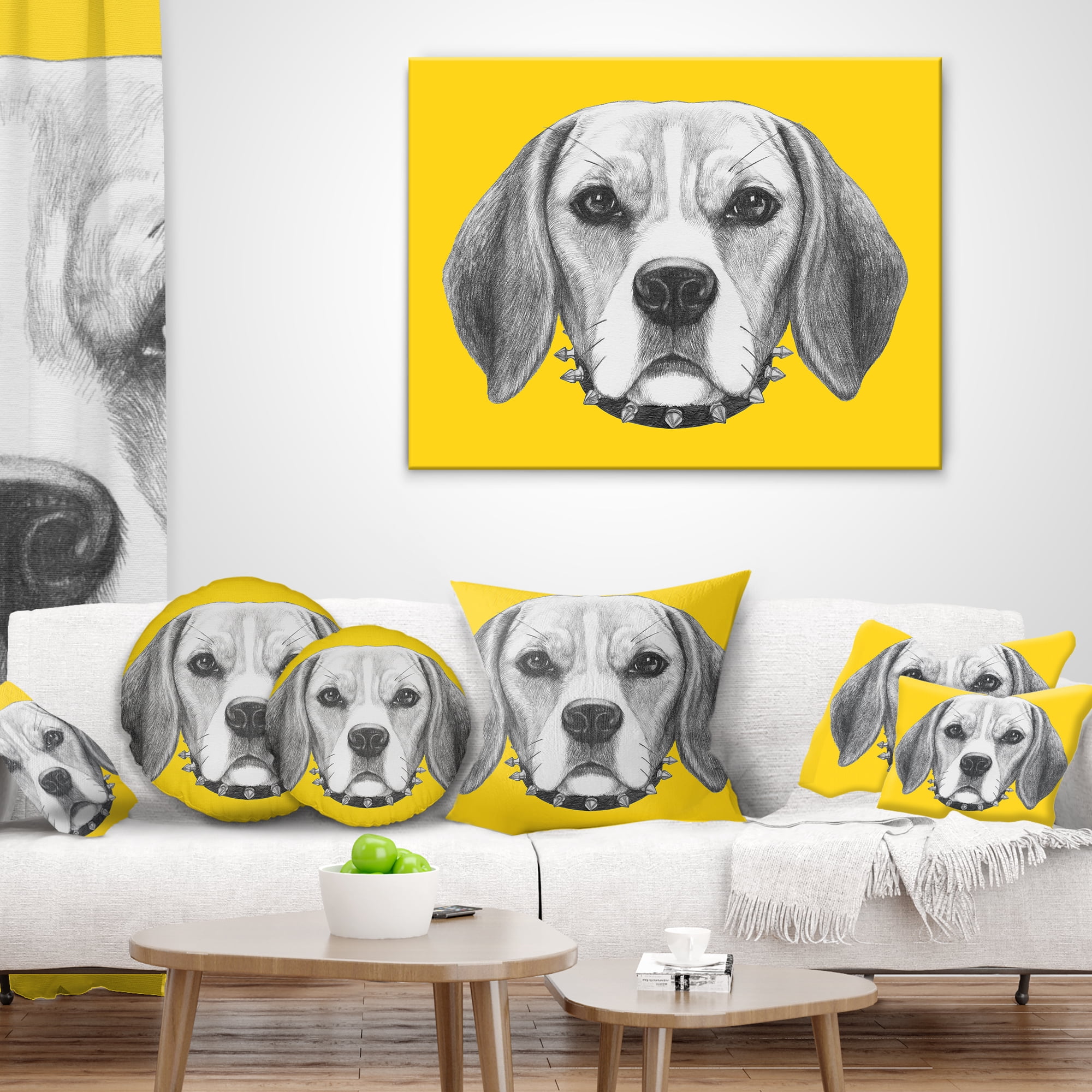 Designart Funny Beagle Dog with Collar - Animal Throw Pillow - 18x18