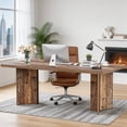 thumbnail image 3 of 63 Inch Farmhouse Executive Desk Vintage Computer Desk Large Wood Writing Desk Conference Table Workstation For Home Office Study (Distressed Brown), 3 of 7