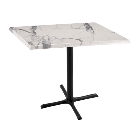 Holland 36" Black X-Style Base Square Table in 36" White Marble Top