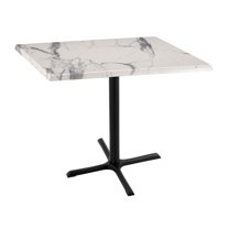 Holland 36" Black X-Style Base Square Table in 36" White Marble Top