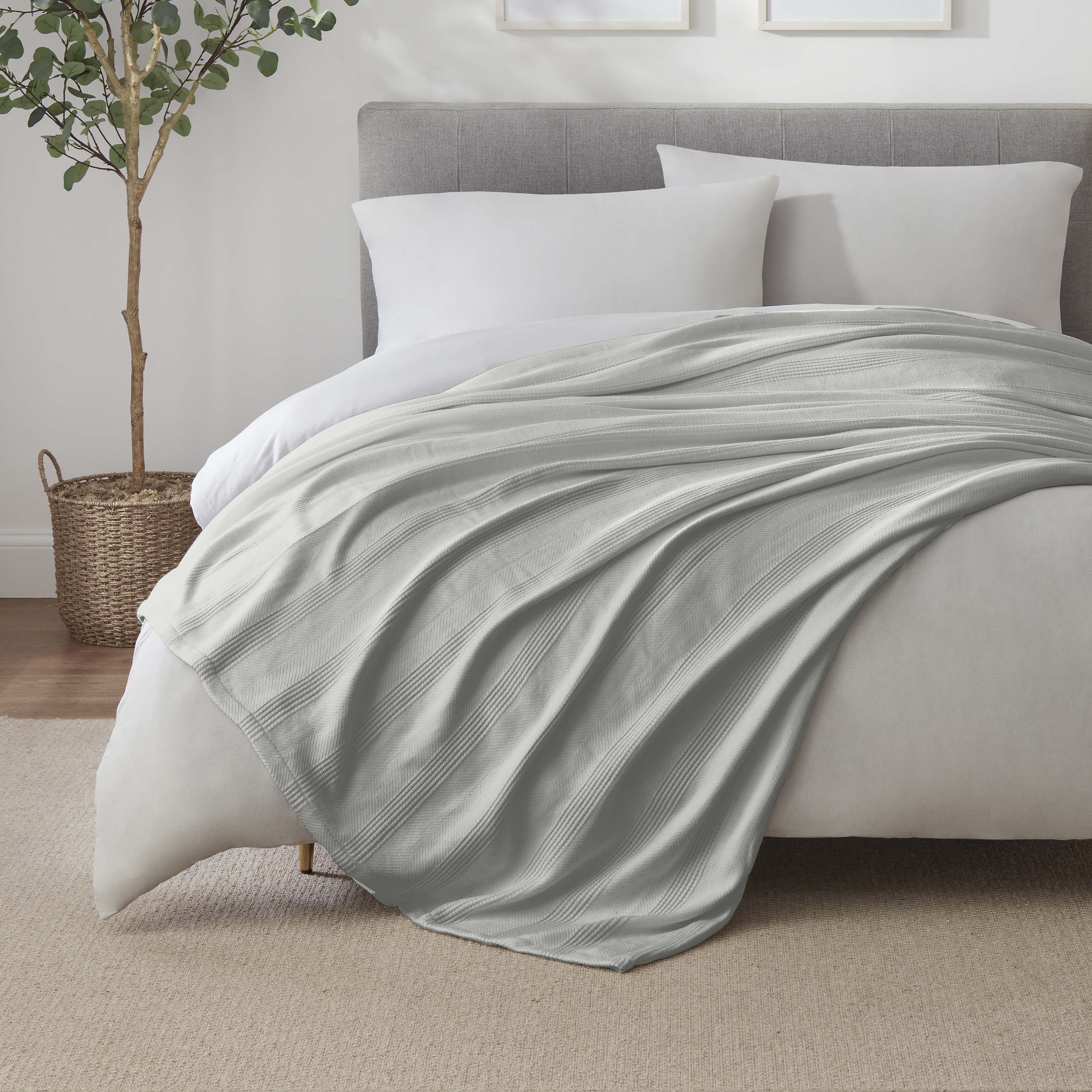 Lightweight Breathable 100% Cotton Knit Blanket – All-Season Bed Blanket – Twin Size – Gray