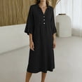 thumbnail image 2 of BUIGTTKLOP Cotton Linen Midi Dresses for Women 3/4 Sleeve Sundress Button up V Neck Loose Fitted Flowy Summer Dress, 2 of 6