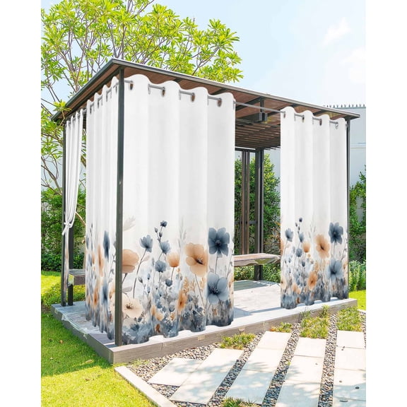 Outdoor Curtains for Patio, Poppy Flowers Waterproof Blackout Outside Curtain for Porch/Pergola/Gazebo, Spring Botanical Elegant Chic Floral Thermal Insulated Drapes for Cabana, 1 Panel, 54 x 84 Inch