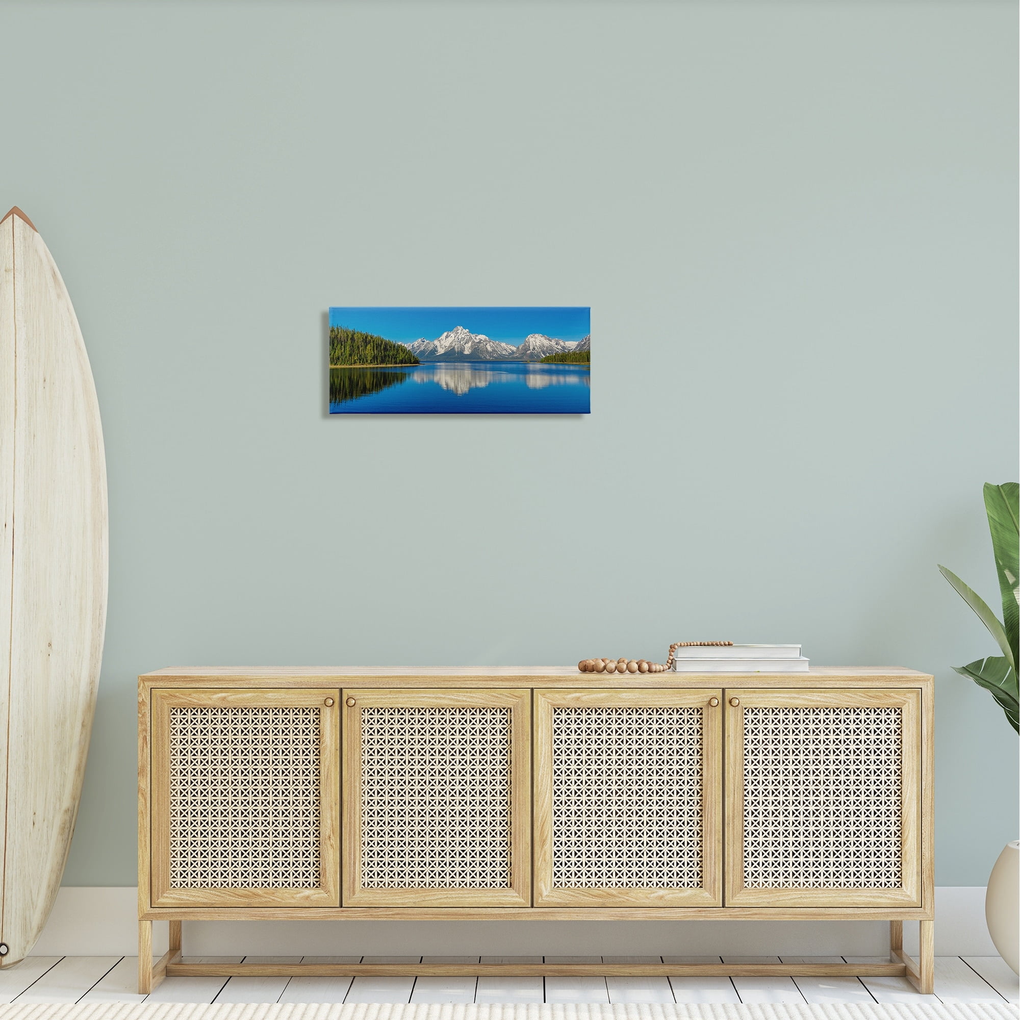 Stupell Industries Snowcapped Mountains Clear Lake Reflection Panoramic Scenery Canvas Wall Art, 30 x 13, Design by Daniel Sproul