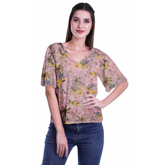 Moomaya Printed Casual Top For Womens V-Neck Summer Top Short Sleeve Blouse T-shirt