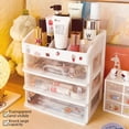 thumbnail image 4 of Caja de almacenamiento de cosméticos transparente para estudiantes, caja de almacenamiento de escritorio con cajón, gran capacidad, para lápiz labial, papelería, 4 of 6