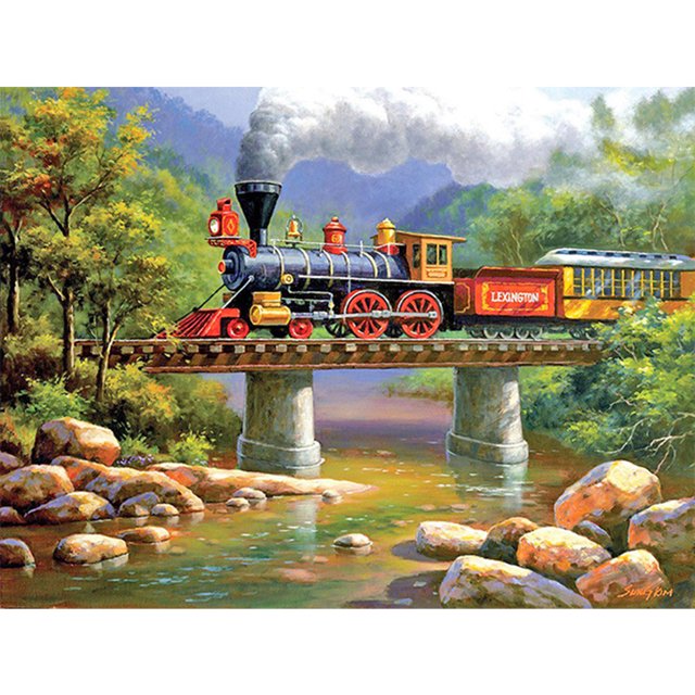 K1188 Serie Coches Tren Con Diamantes Completos Resina 40x30CM