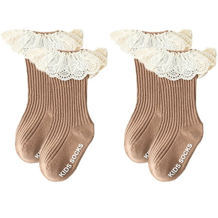 

2 Pairs Girls Socks Ruffle Lace Socks Princess Frilly Knit Cotton Socks for Infant Toddler Kids