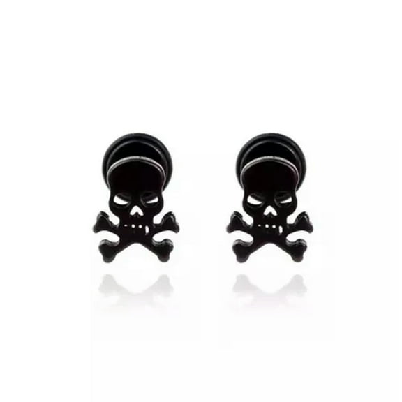 GKNET Mens Punk Gothic Pirate Skull and crossbones Ear Stud Earrings Surgical Steel-Black