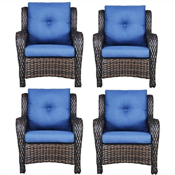 Bellefurn Patio Wicker Chairs Set of 4,Outdoor Rattan Patio Chairs High Back Outdoor Conversation Furniture Set with Side Table for Garden Backyard Proch Deck