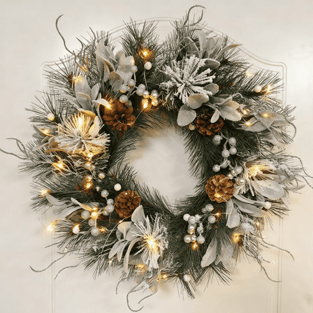 20" Christmas Wreath for Front Door Christmas Wreaths with Light String Christmas Decoration for Indoor Outdoor Door Winter Wreath for Window Wall Decor