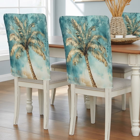 Coastal Beach Tree Chair Back Covers, Summer Vintage Tropical Plant Removable Chair Covers for Dining Chairs Set of 6, Washable Chairs Slipcovers Back Seat Protector for Wedding Party 19"x20"