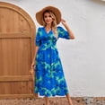 thumbnail image 3 of Women's Floral Print Smocked Waist Midi Dress, Puff Sleeve V-Neck Summer Casual Dress, 3 of 5