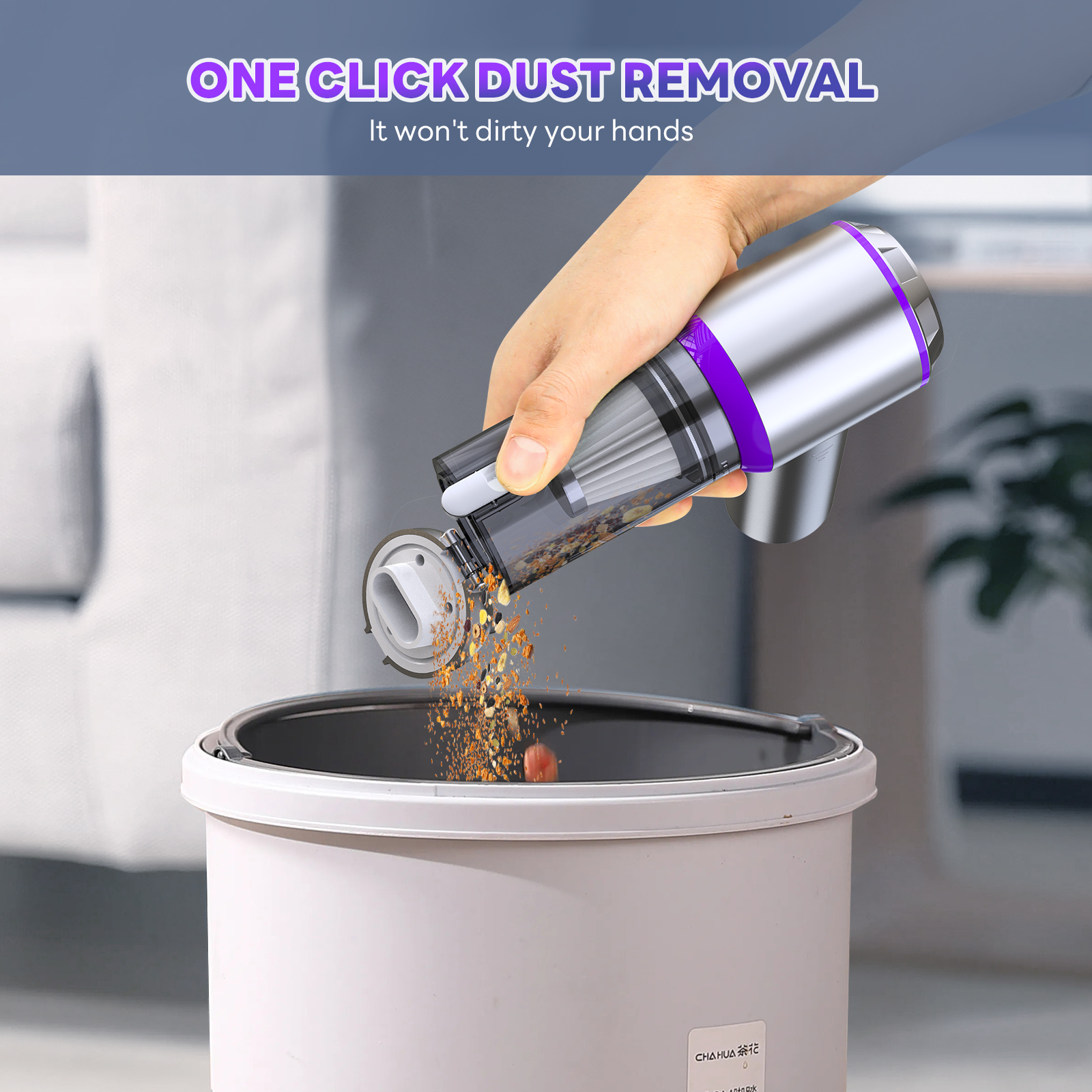 Car Vacuum Cleaner Portable Cordless with Brushless Motor, 15000PA High Power Handheld Vacuum, 4-in-1 Compressed Air Duster for Home Pet Hair, Purple