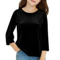 thumbnail image 5 of OGLCCG Velvet Tops for Girls 3/4 Length Sleeve Round Neck Dressy Velour Tops Solid Color Trendy Casual Elegant Holiday Party Tunic Blouses 3-14 Years, 5 of 5