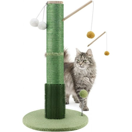 30 Tall Cat Scratching Post with Self Groomer Cat Brush Sisal Scratch Posts with Removable Cat Teaser Kitten Claw Scratch 4 Dangling Toy Balls Cat Scratcher Post for Indoor Cats and Kittens