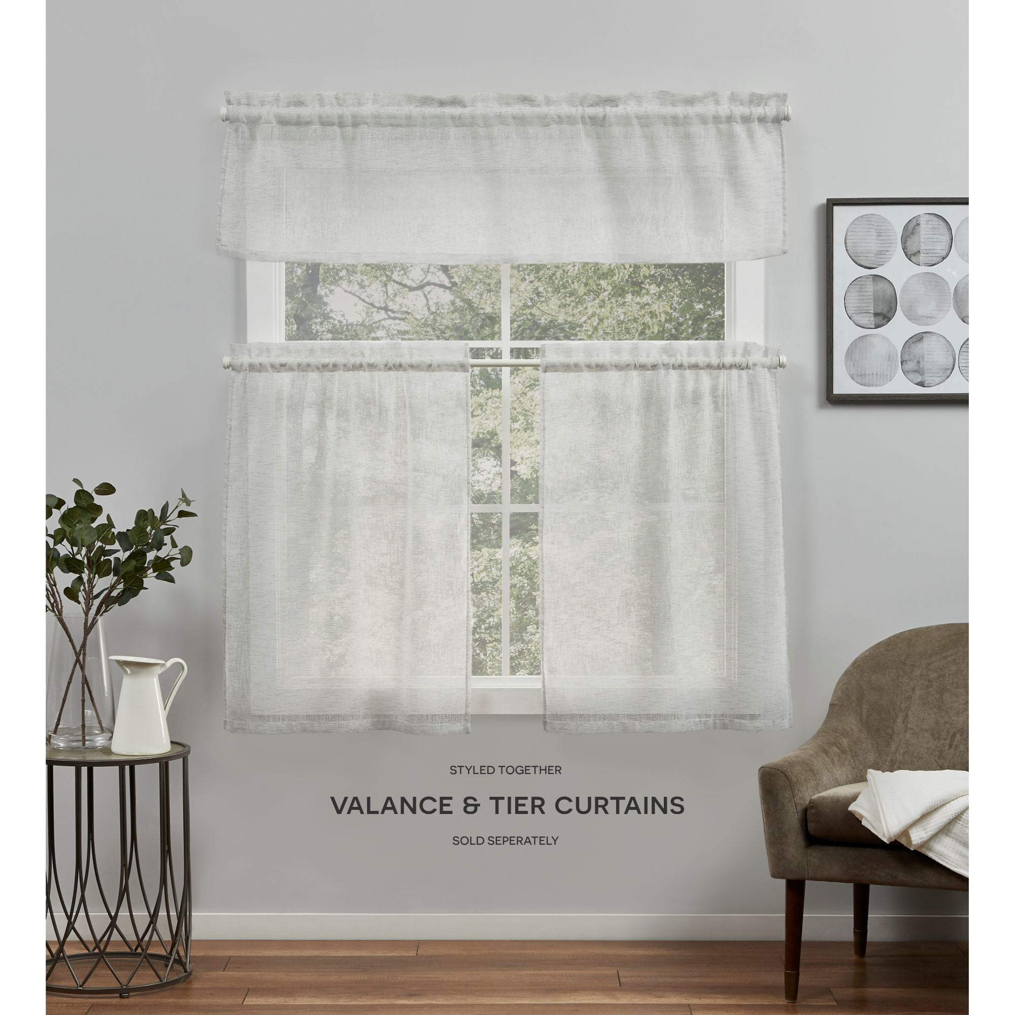 Exclusive Home Curtains Belgian Tailored Sheer Rod Pocket Valance, 54x16, Silver