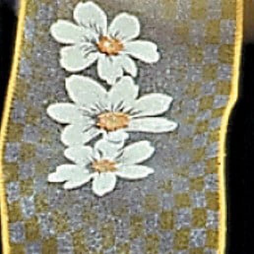 The Ribbon People Yellow and White Checkered Flowers Wired Craft Ribbon 2.5" x 20 Yards