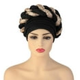 thumbnail image 3 of Clearance! Fdelink Turban Hat Winter Hats Fashion Women Beading Braid Hat Muslim Ruffle Cancer Beanie Wrap Cap Sleep Caps Satin Lined Hair Bonnets Black, 3 of 5