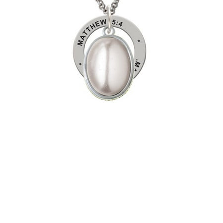 - Silvertone Small Grey Imitation Pearl Matthew 5:4 Affirmation Ring Necklace