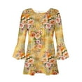 thumbnail image 4 of CYMMPU 3/4 Sleeve Blouses for Women Dressy Casual Button V Neck Flare Sleeve Flower Printed Summer Fashion Shirts Tunic Tops Loose Fit Spring Tops Empire Waist A Line T-Shirts Multicolor L, 4 of 5