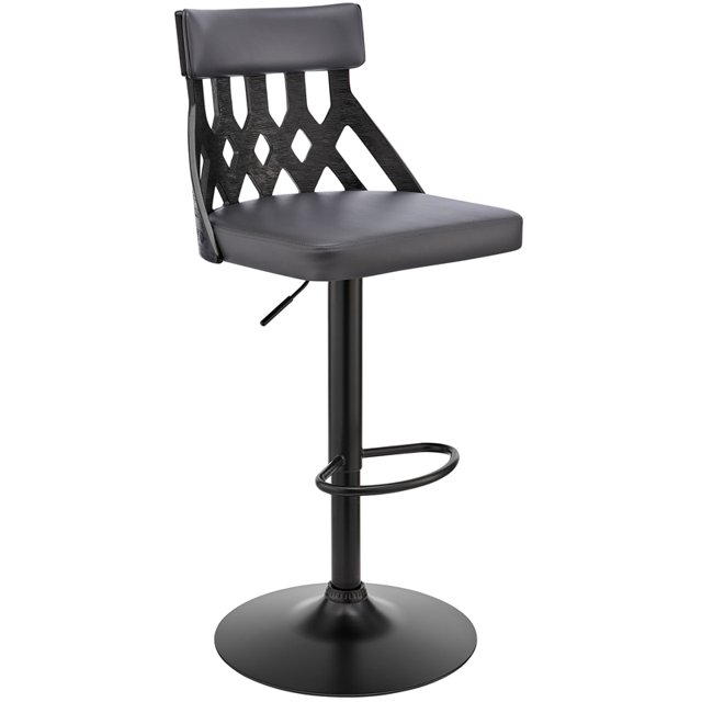 Tabouret de Bar Angelo Réglable en Faux Cuir Gris & Bois Noir