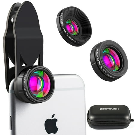 Zoetouch Phone Camera Lens Kit, 3 in 1 Wide Angle Lens Macro Lens Fisheye Lens, Clip on Cell Phone Camera Lenses for iPhone, Android, Samsung, Other Smartphones and