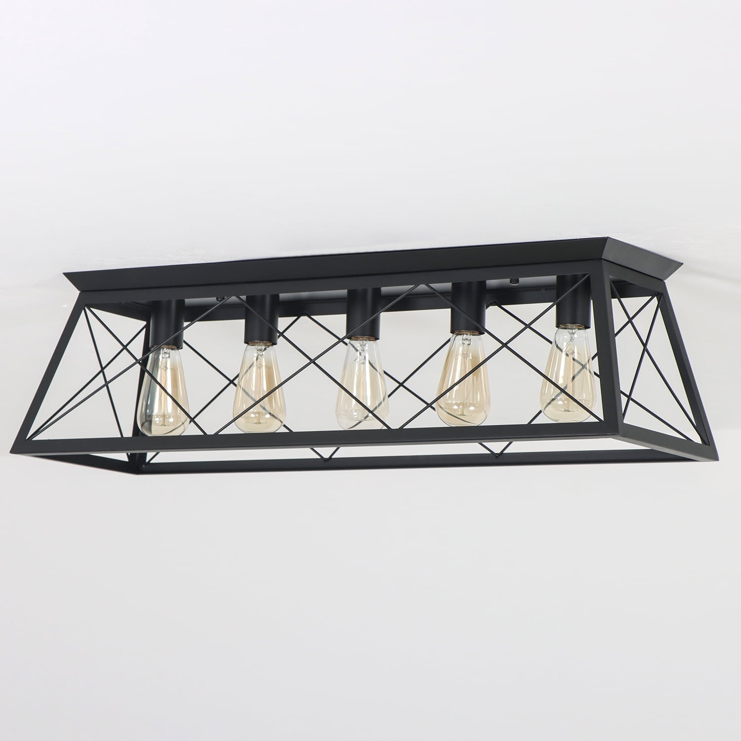 31.5 in. 5-Lights Black Farmhouse Rectangle Flush Mount Ceiling Light for Living Room Kitchen Island