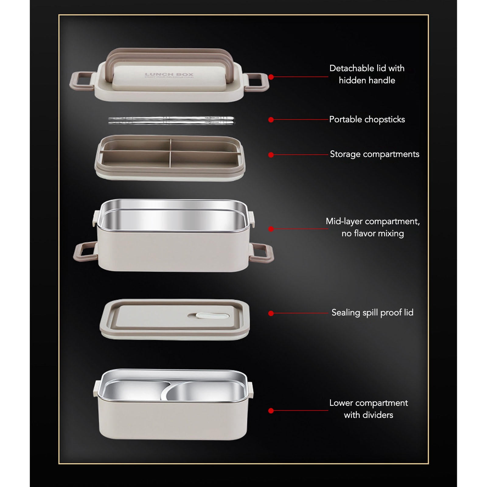 Yajisi 2-Tier Stackable Bento Box, 304 Stainless Steel Insulated Lunch Container, Leakproof Compartment, Light Apricot, 8.66 x 5.91 x 4.72 in