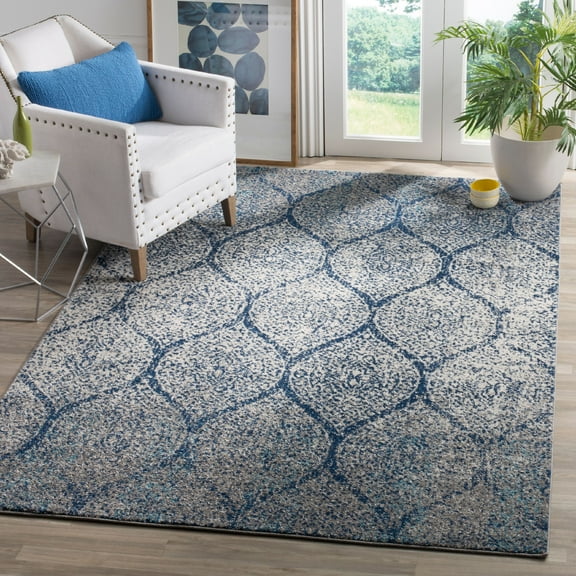 SAFAVIEH Madison Leighton Geometric Area Rug, Navy/Silver, 5' x 5' Square
