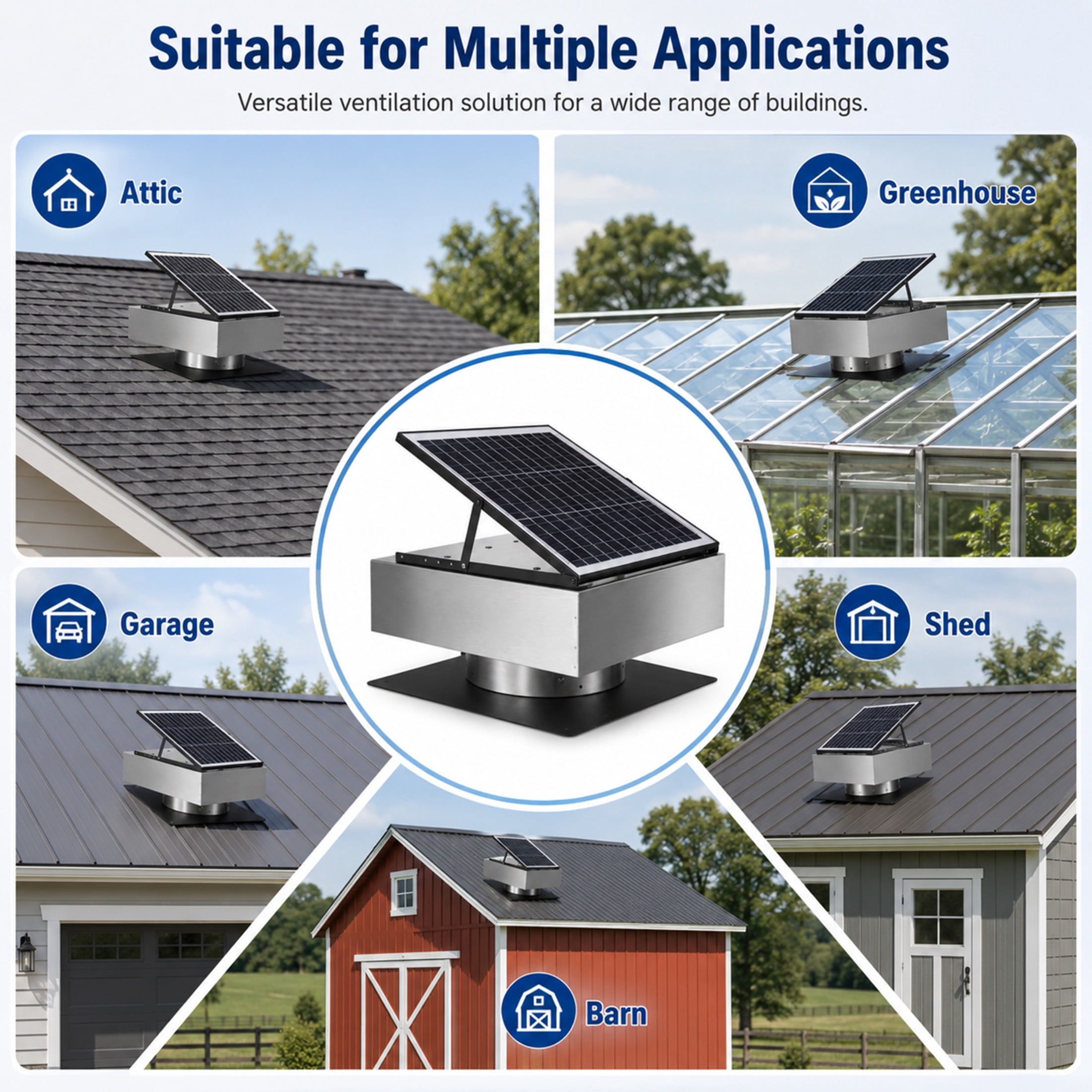 Noble House 12" Steel Solar Roof Vent Fan, 40W Adjustable Dual Power Attic Exhaust Fan with 3-Speed Remote, Gray