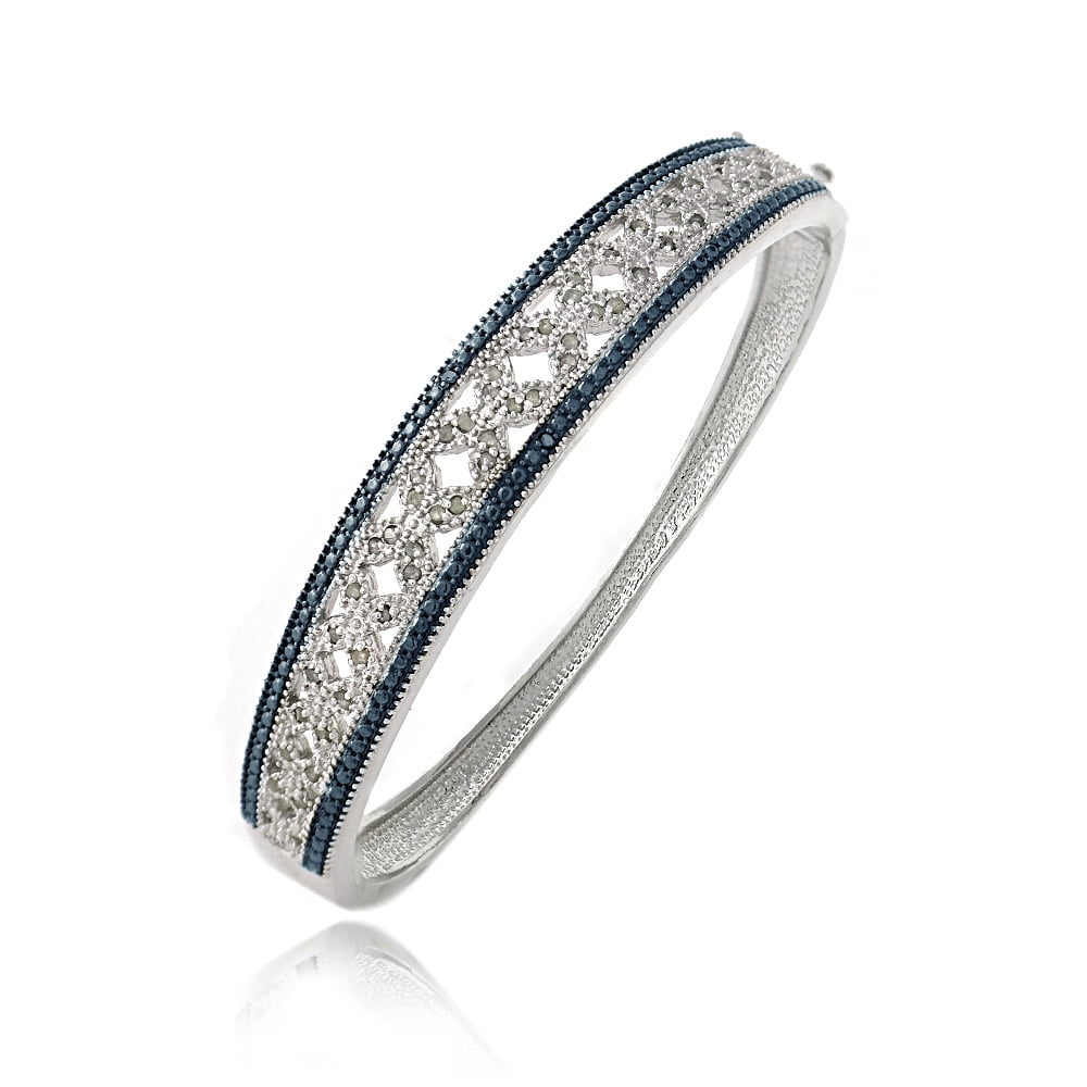 0.50 Carat Blue and White Diamond Flower Bangle Bracelet