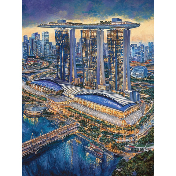 Singapore Marina Bay Sands Hotel Canvas Print/Painting,Suitable for Living Room, Bedroom, Office, Hotel Lobby, and Restaurant Decoration.