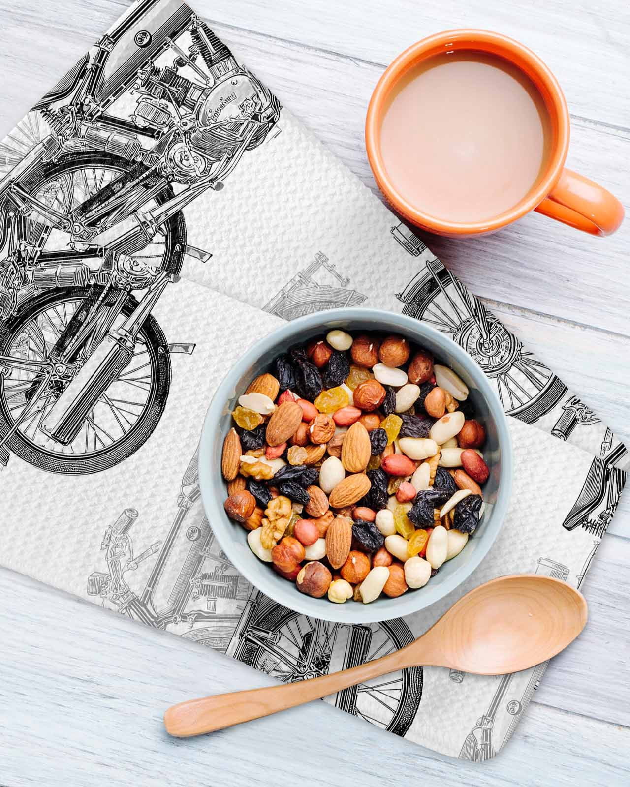 Black White Motorcycles Kitchen Dish Towels for Drying Dishes Set of 3, Modern Hand-Painted Vehicles Waffle Weave Microfiber Hand Tea Bathroom Towels Quick Dry & Absorbent Towel 12x12